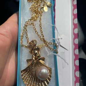 Kirk’s Folly Gold Tone Angel Cherub Shell Pendant Necklace